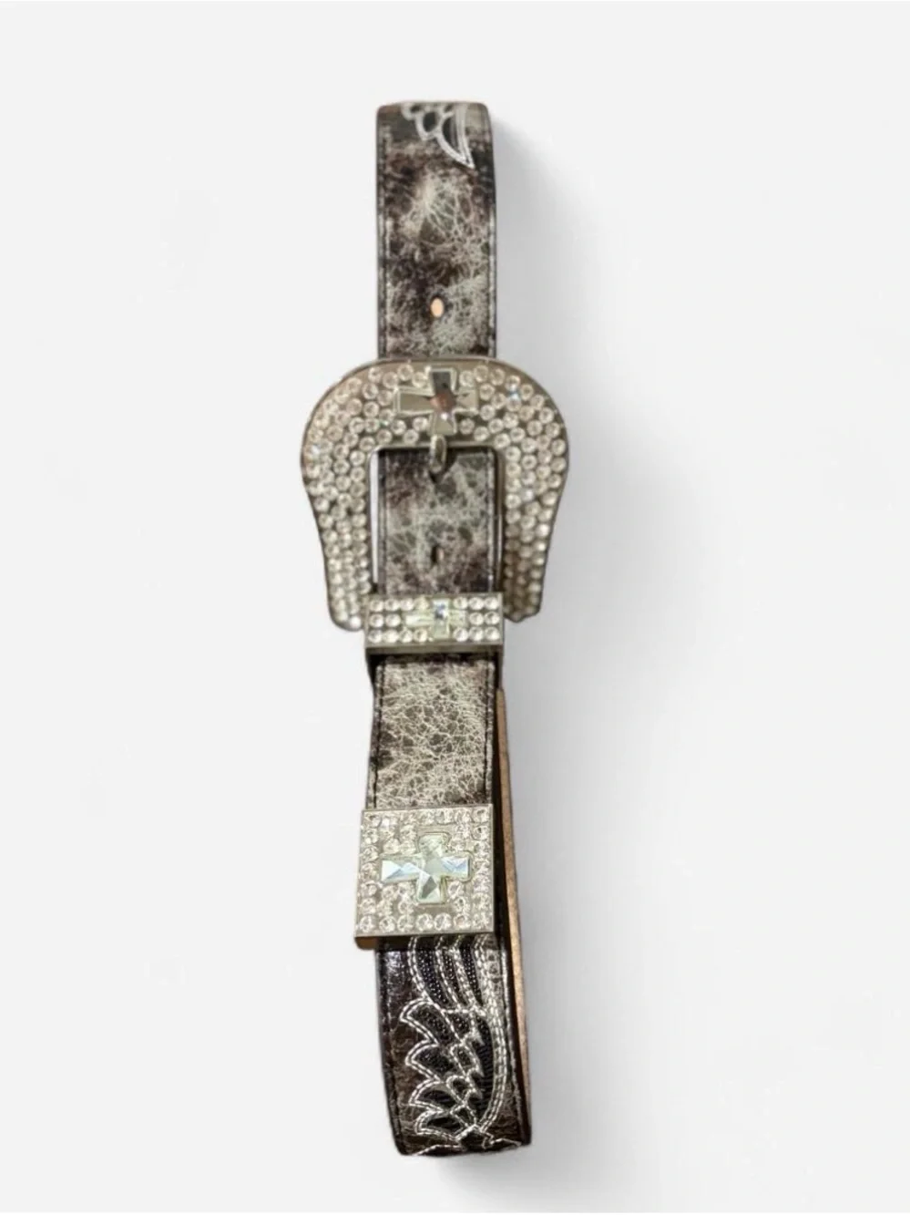 Crystal Buckle Metallic Gray Women's Fashion Belt